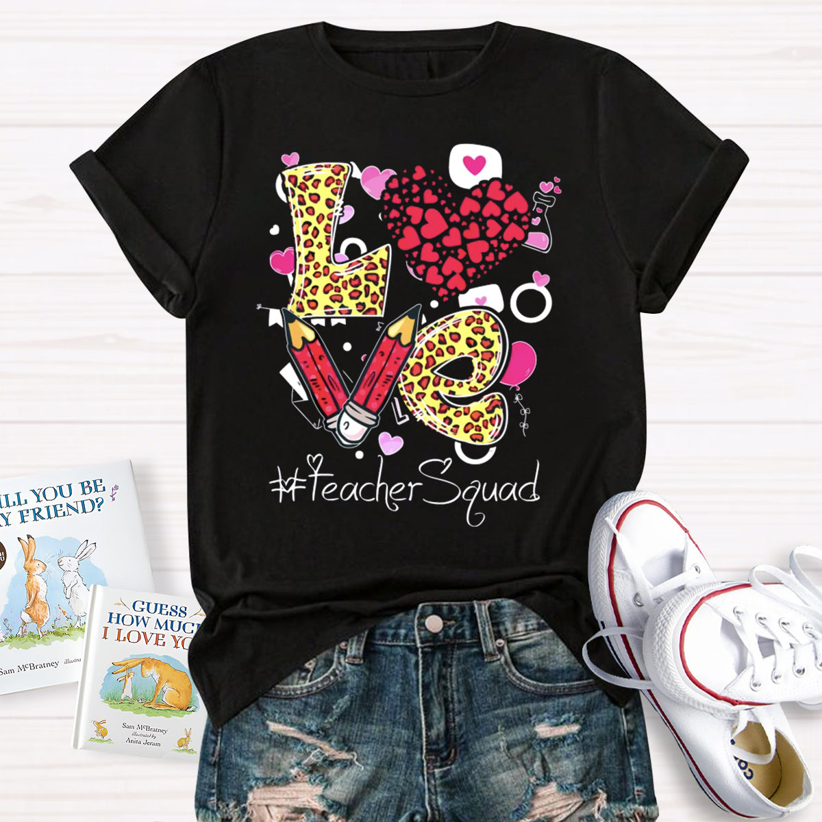 Pink Love Teacher Squad T-Shirt