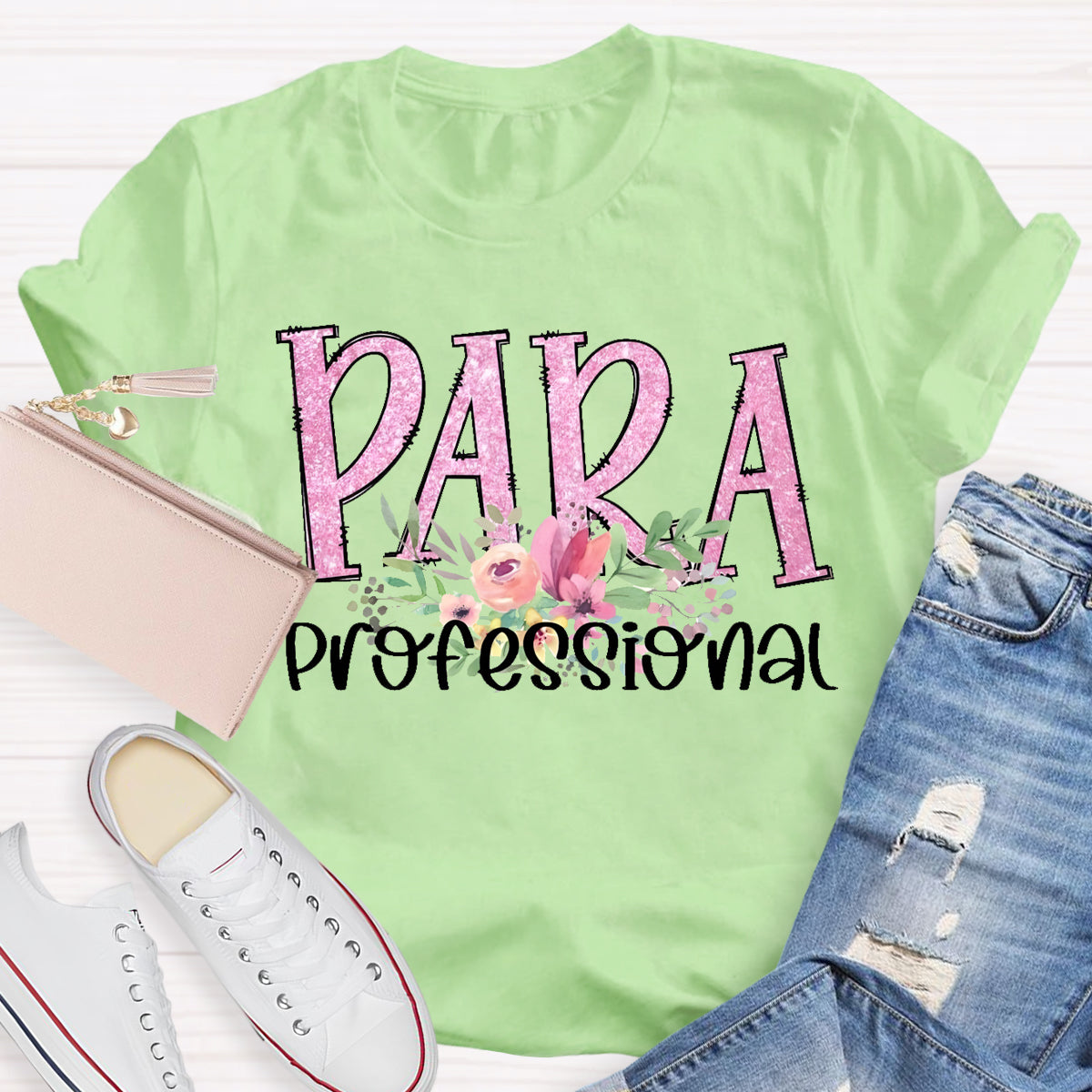 Para Professional Pink Flower Teacher T-Shirt