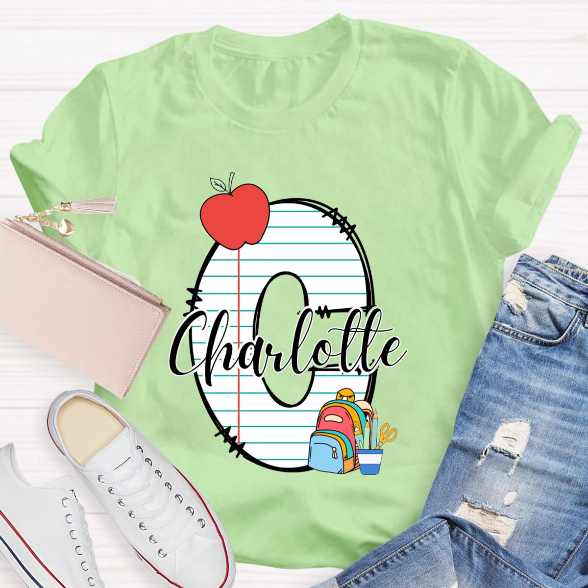 Personalized Teacher Name Apple School Bag T-Shirt