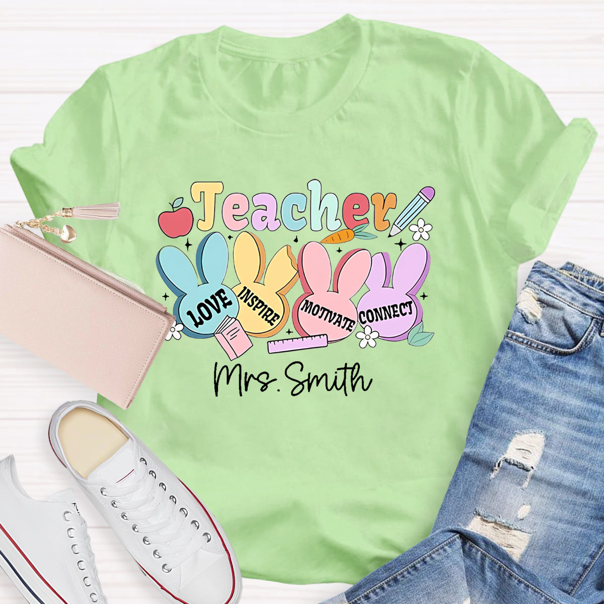 Personalized Name Teacher Love Inspire T-Shirt