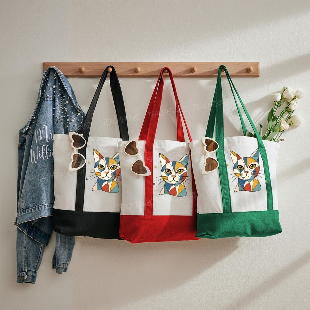 Abstract Cat Art Color-blocked Canvas Bag