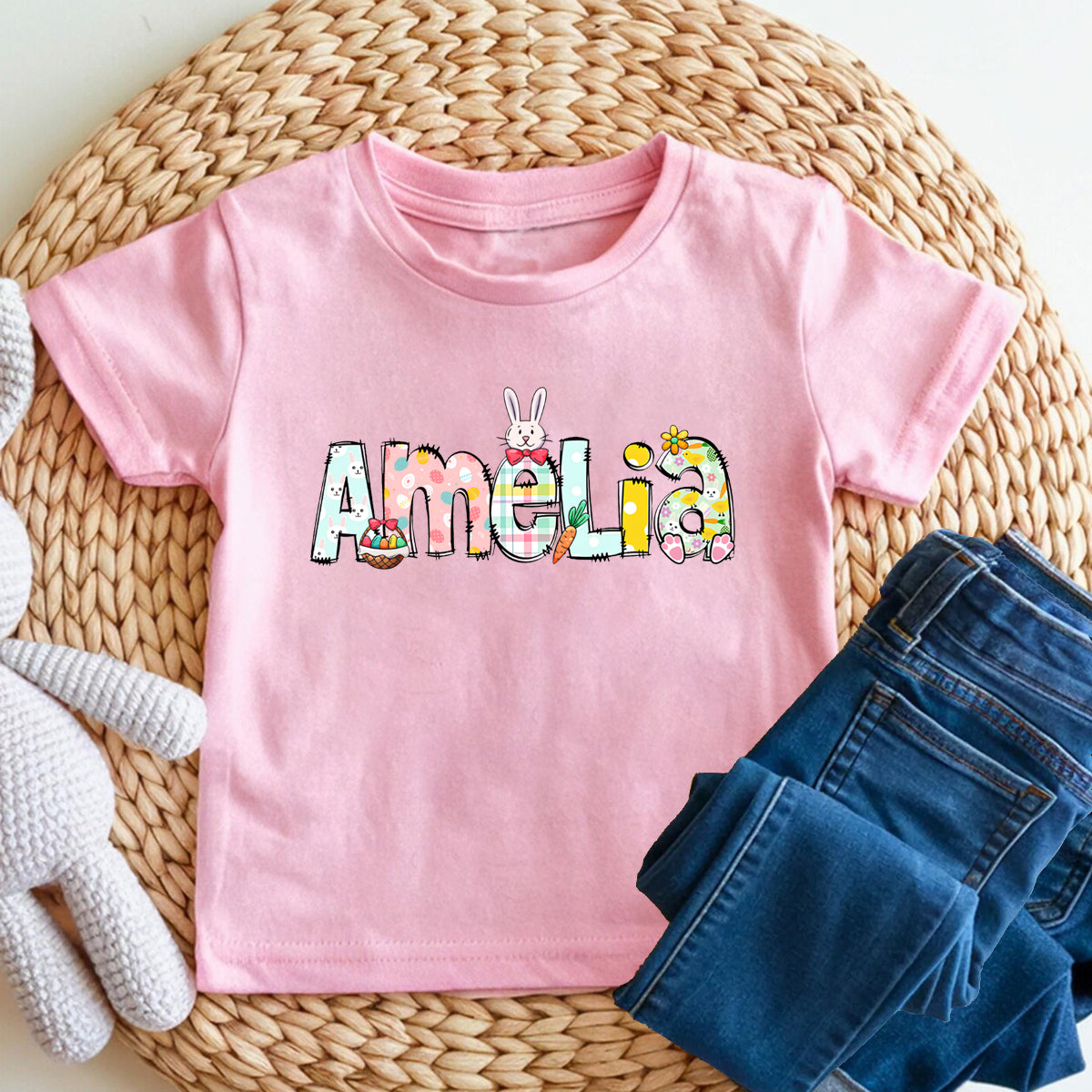 Personalized Name Colorful Letters Rabbit Toddler T-shirts