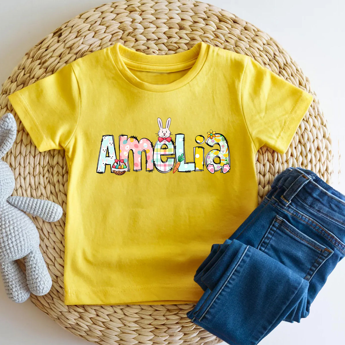 Personalized Name Colorful Letters Rabbit Toddler T-shirts