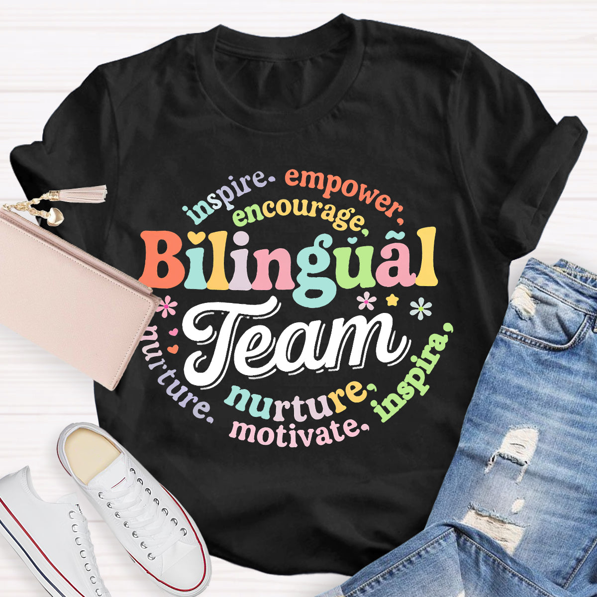 Bilingual Team Inspire Empower Encourage Nurture Motivate T-shirt