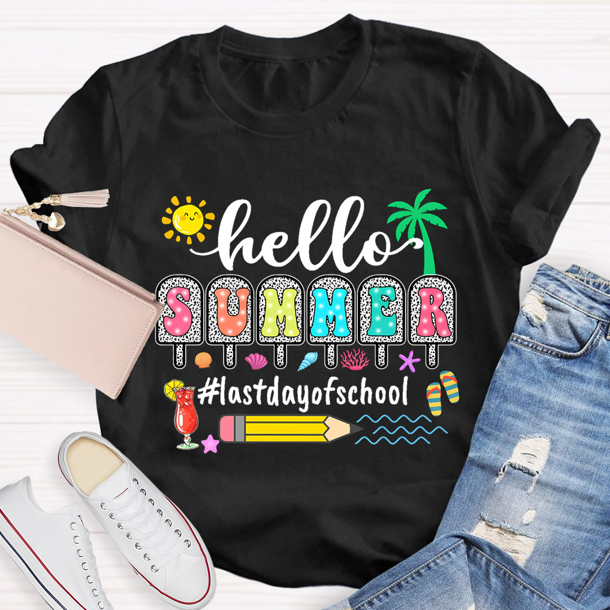 Hello Summer Sunshine Last day Of School Teacher T-Shirt