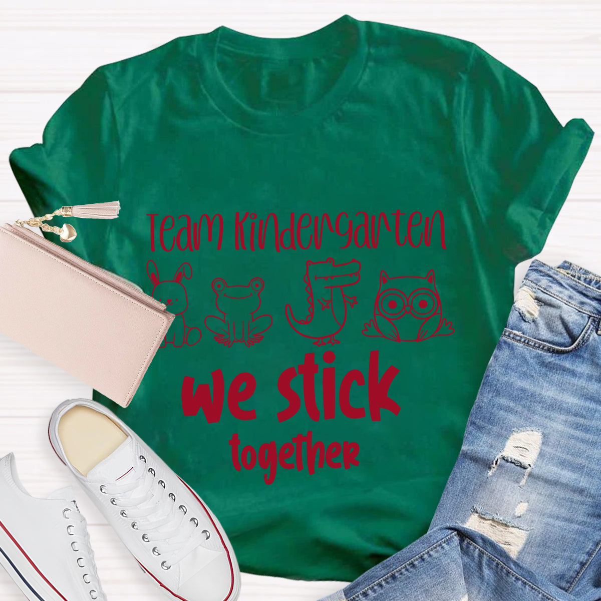 Personalized Grade Kindergarten Team We Stick Together T-Shirt