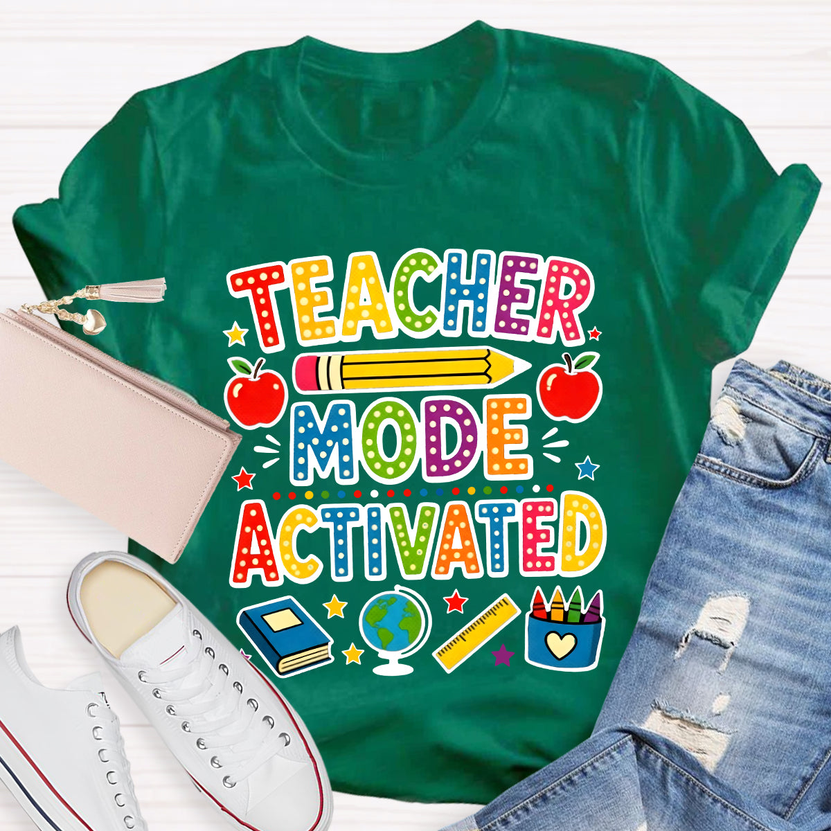 Teacher Mode Activated Polka Dot School Supplies Teacher T-shirt