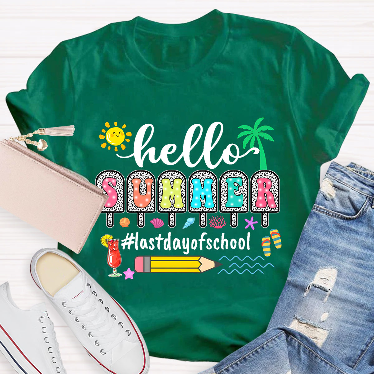 Hello Summer Sunshine Last day Of School Teacher T-Shirt