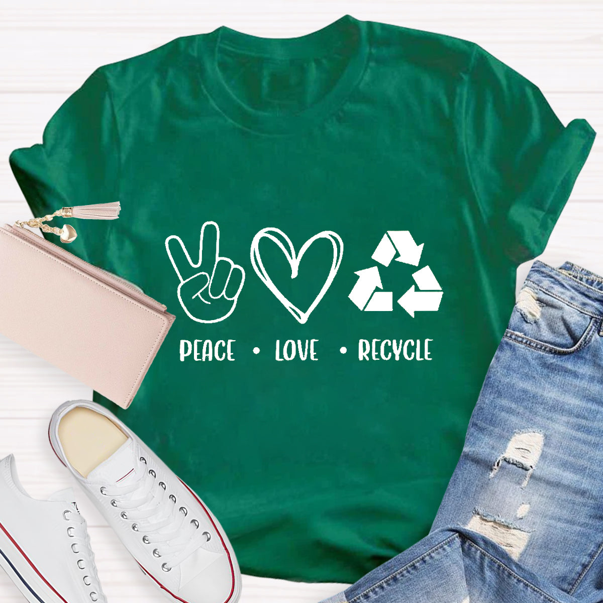 Peace Love Recycle Earth Day T-Shirt