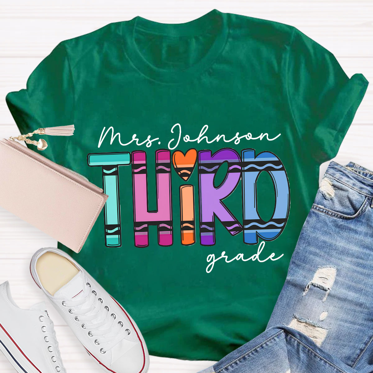 Personalized Name And Grade Cray Heart Back To School T-shirt