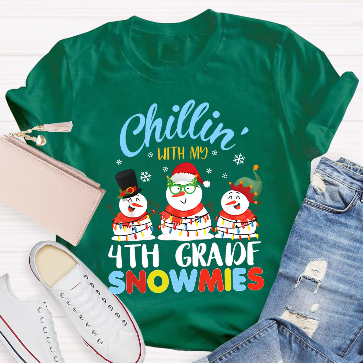 Personalized Grade Chillin With My 4th Grade Snowmies T-shirt