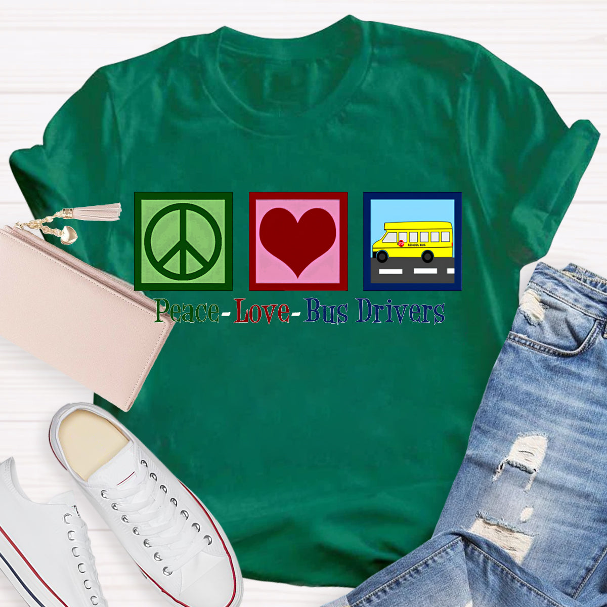 Peace Love Bus Drivers Color Fonts T-shirt