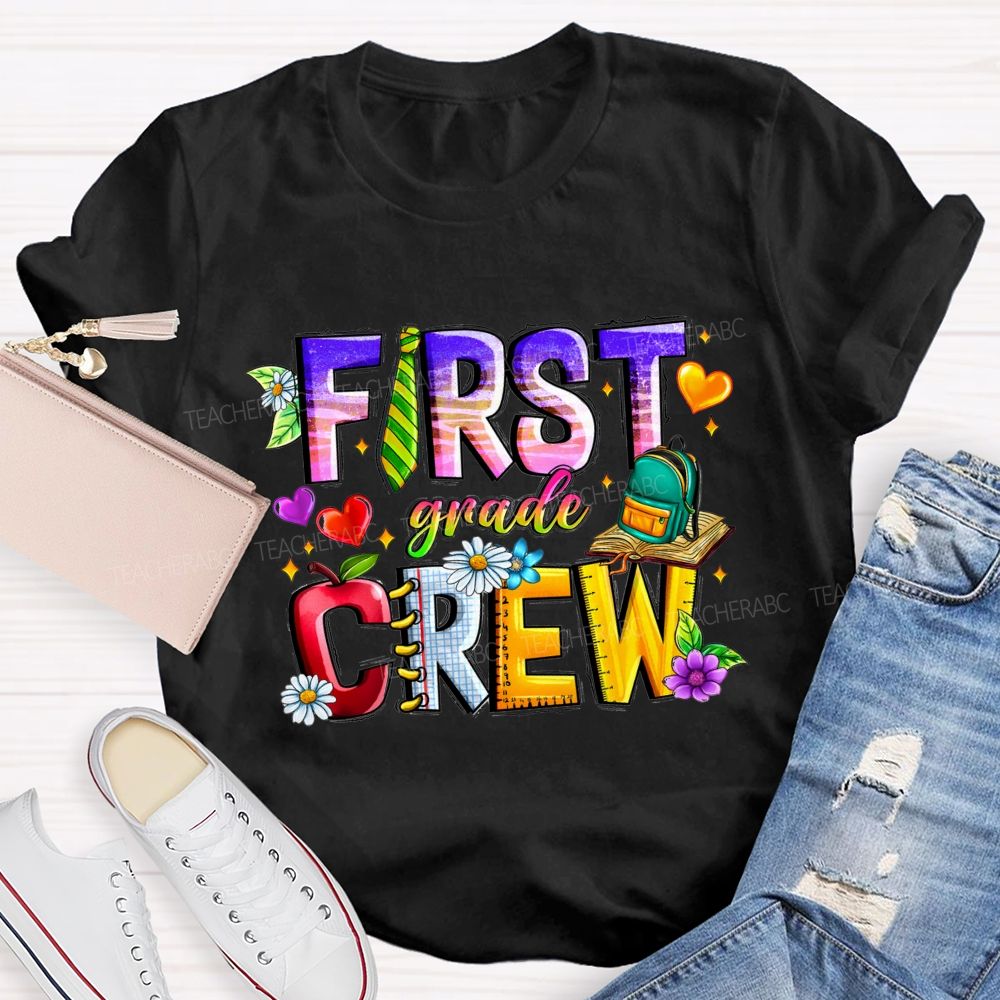 Personalized Grade First Grade Crew Apple Heart Teacher T-Shirt