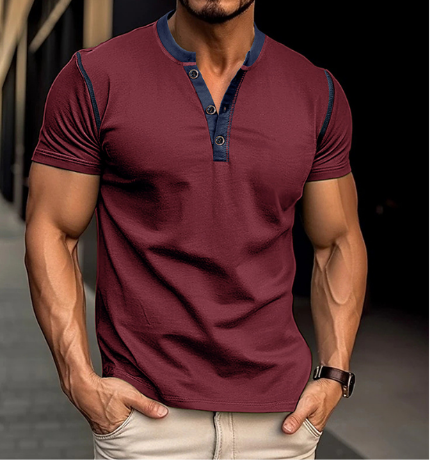 Men's Casual Henley Shirts Classic Button Cotton Short Sleeve T-Shirt