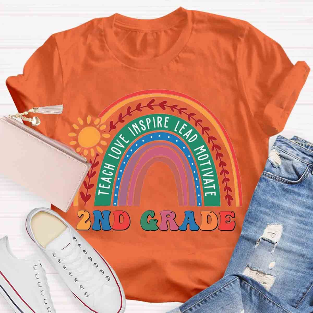 Personalized Grade Rainbow Teachers Love Inspire T-Shirt