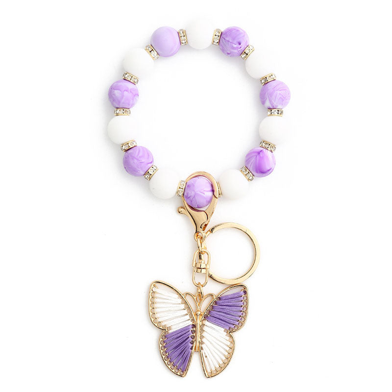 Butterfly Bracelet Keychain Colorful Beaded Pendant Bracelet