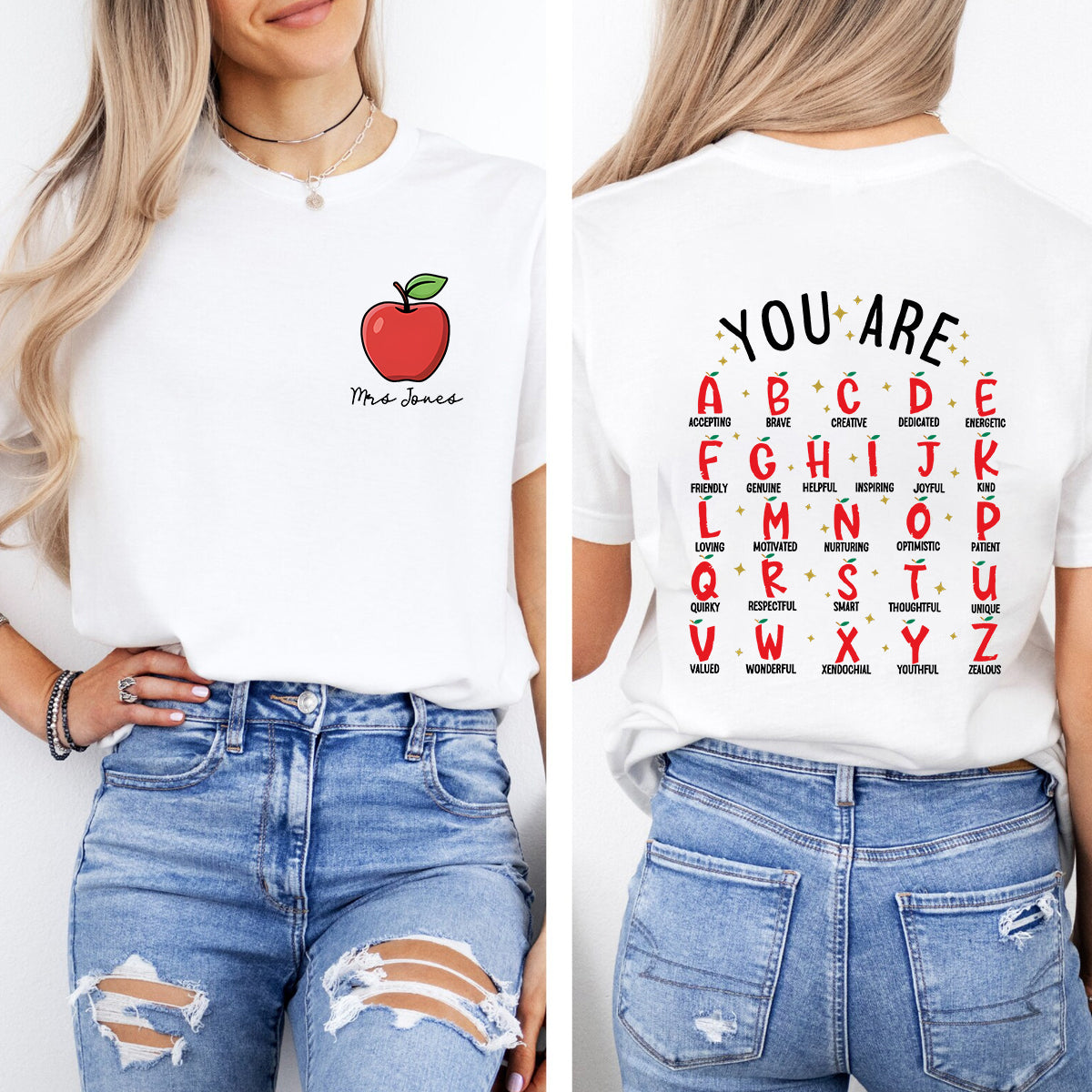 Personalized Name A - Accepting B - Brave C - Creative Double Printed T-shirt