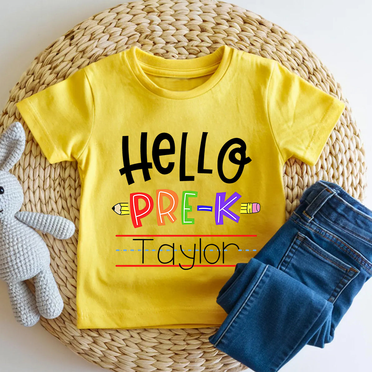 Personalized Name And Grade Hello Pre-K And Learn Pre-K Toddler T-shirts
