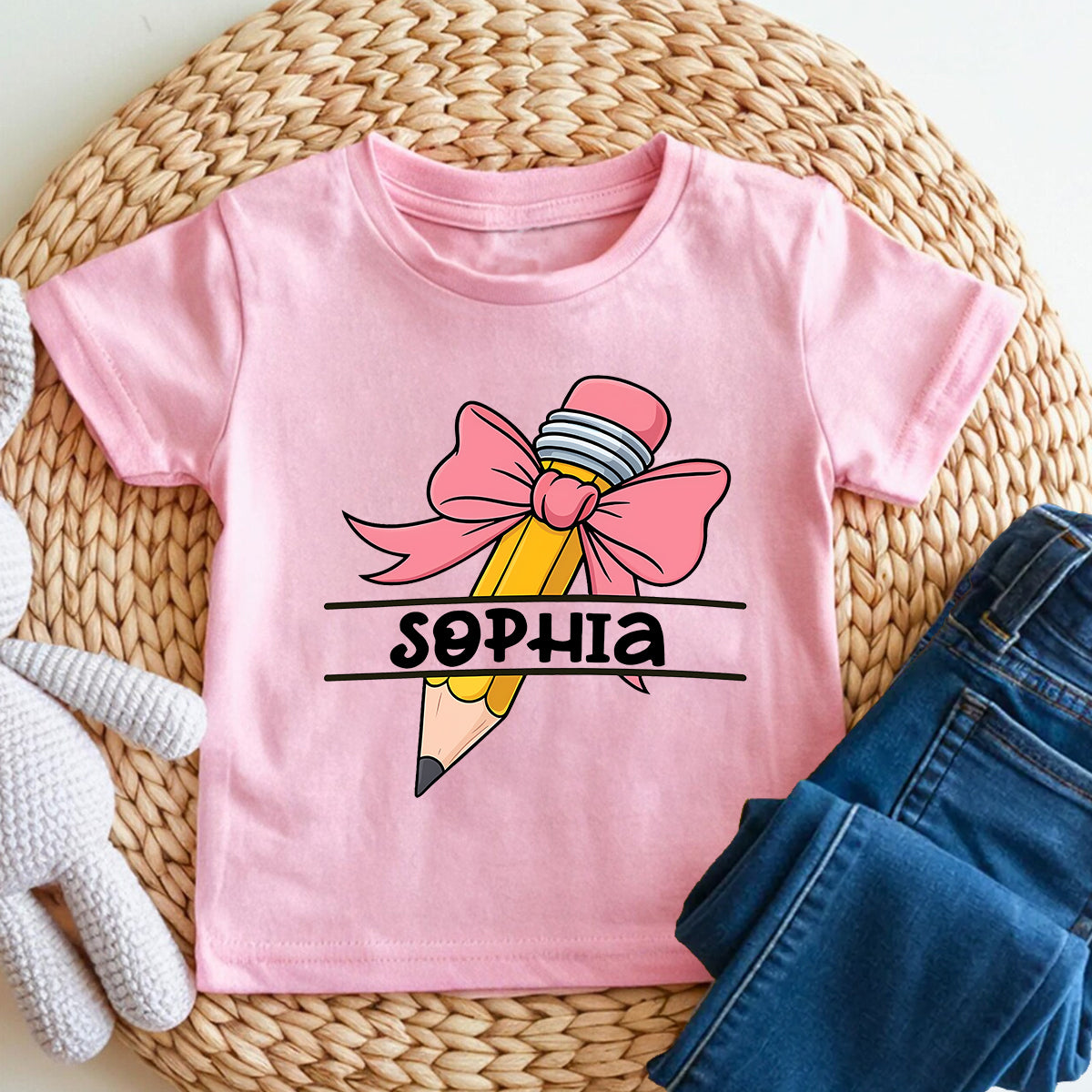Personalized Name Kindergarten Bows And Pencils Toddler T-shirts