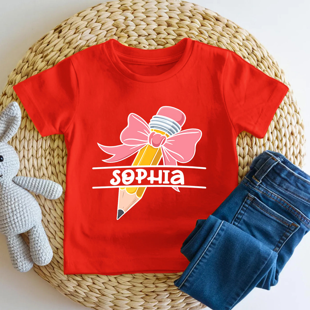 Personalized Name Kindergarten Bows And Pencils Toddler T-shirts
