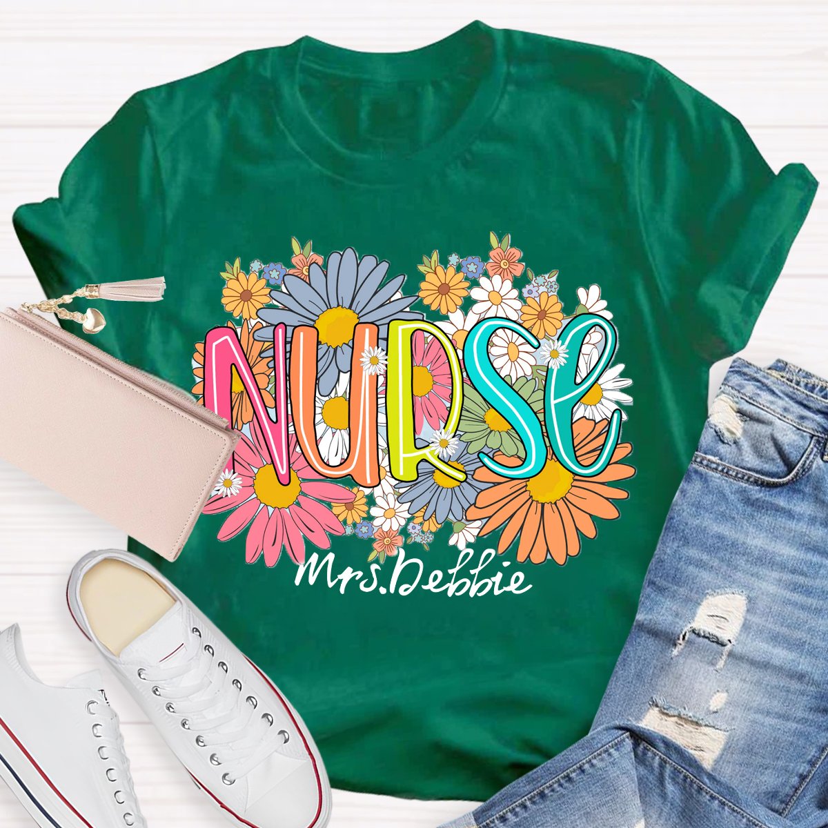 Personalized School Nurse Wild Flowers Nurse T-shirt