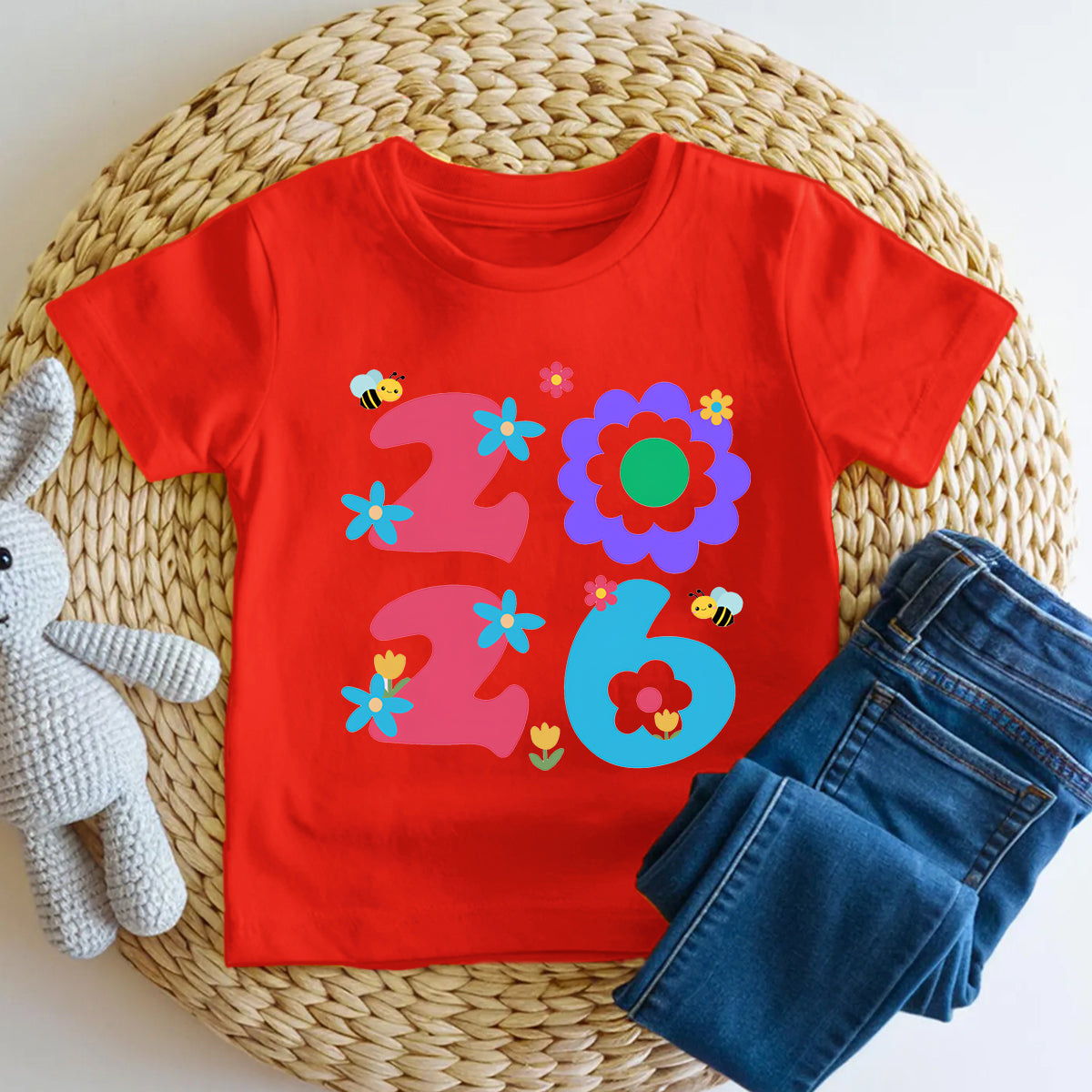 Welcome To 2026 Colorful Fonts And Small Flowers Toddler T-shirts