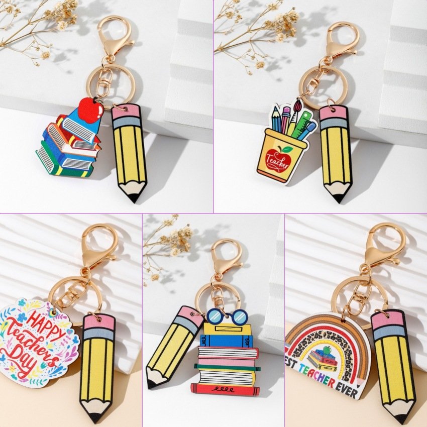 Rainbow Wooden Plaque Tassel Keychain