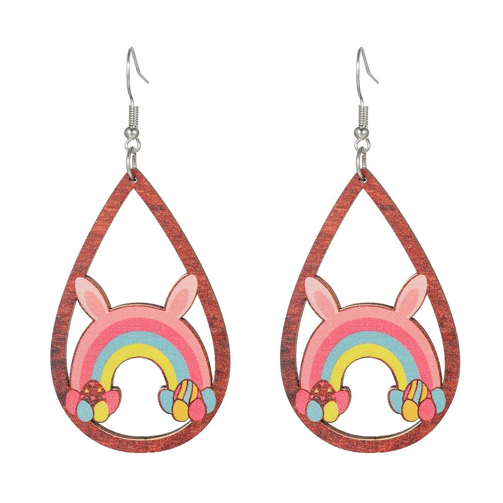 Teardrop Easter Bunny Teacher Wooden Earrings