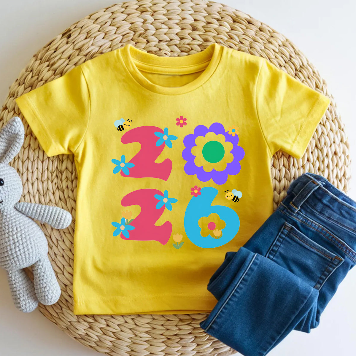 Welcome To 2026 Colorful Fonts And Small Flowers Toddler T-shirts
