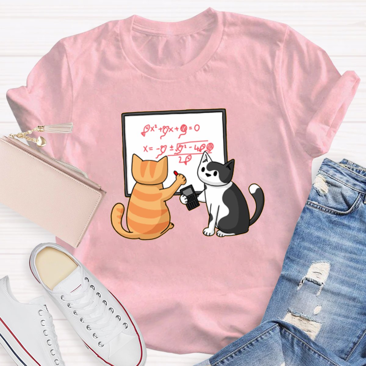 Funny Maths Cat Math Teacher Shirt