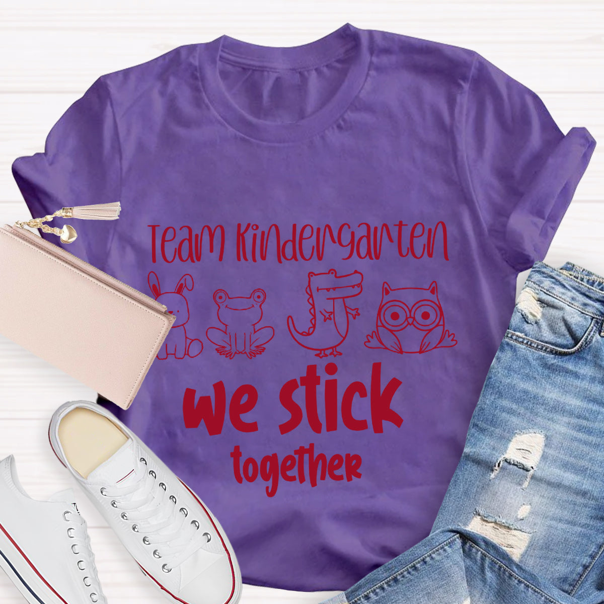 Personalized Grade Kindergarten Team We Stick Together T-Shirt