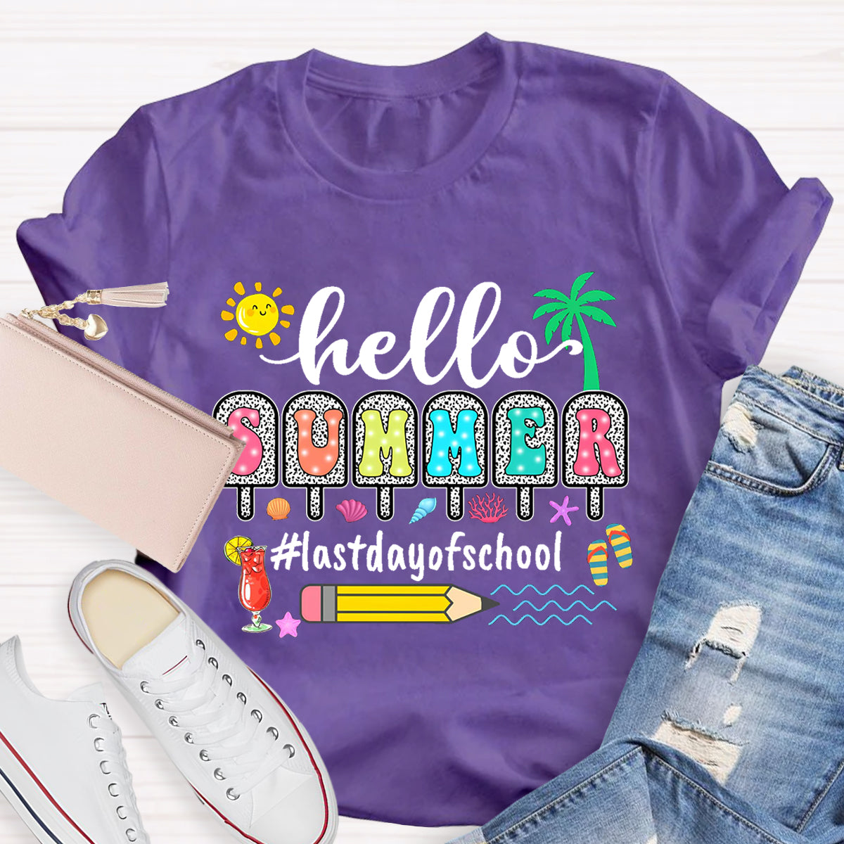 Hello Summer Sunshine Last day Of School Teacher T-Shirt