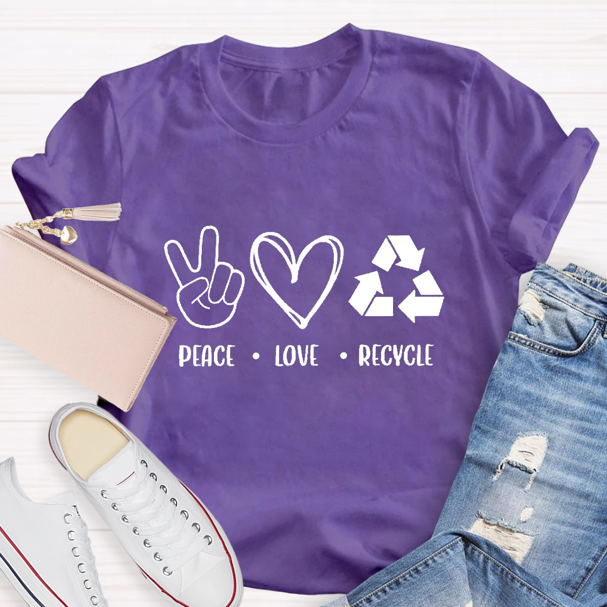 Peace Love Recycle Earth Day T-Shirt