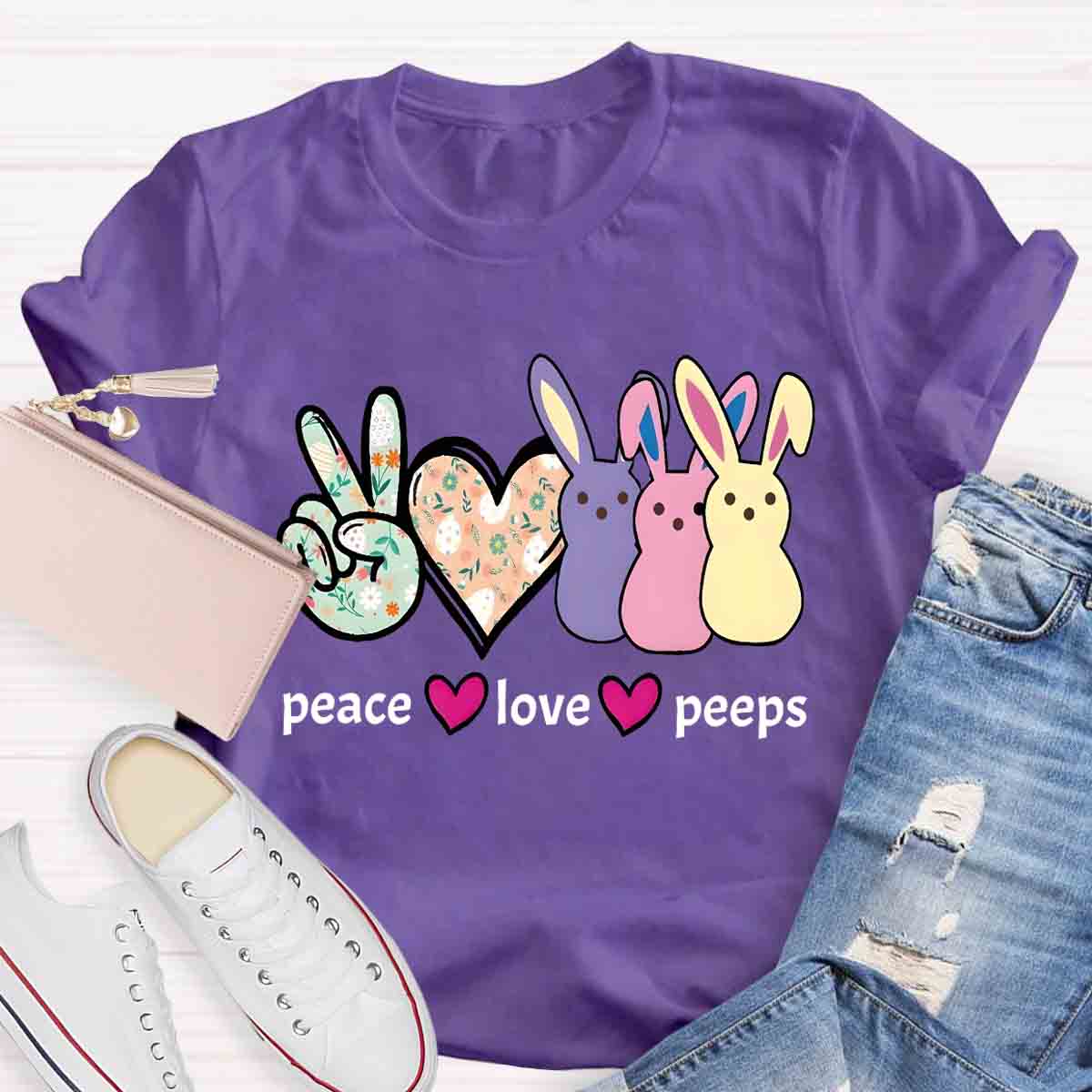 Peace And Peeps Teacher T-Shirt
