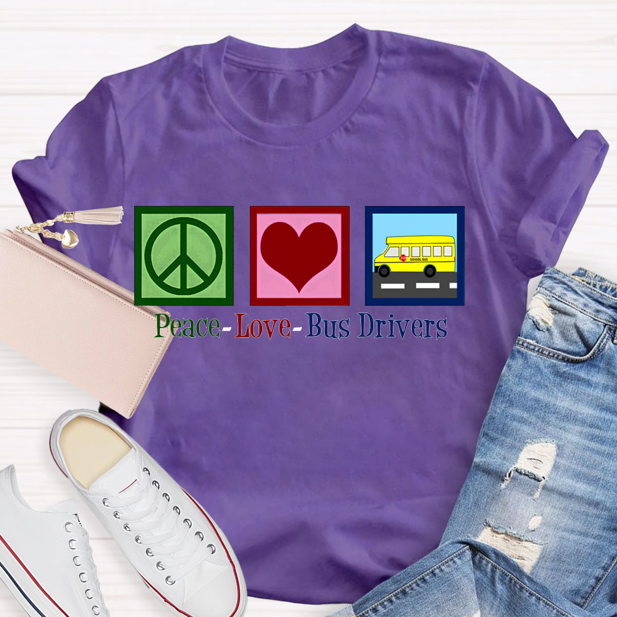 Peace Love Bus Drivers Color Fonts T-shirt