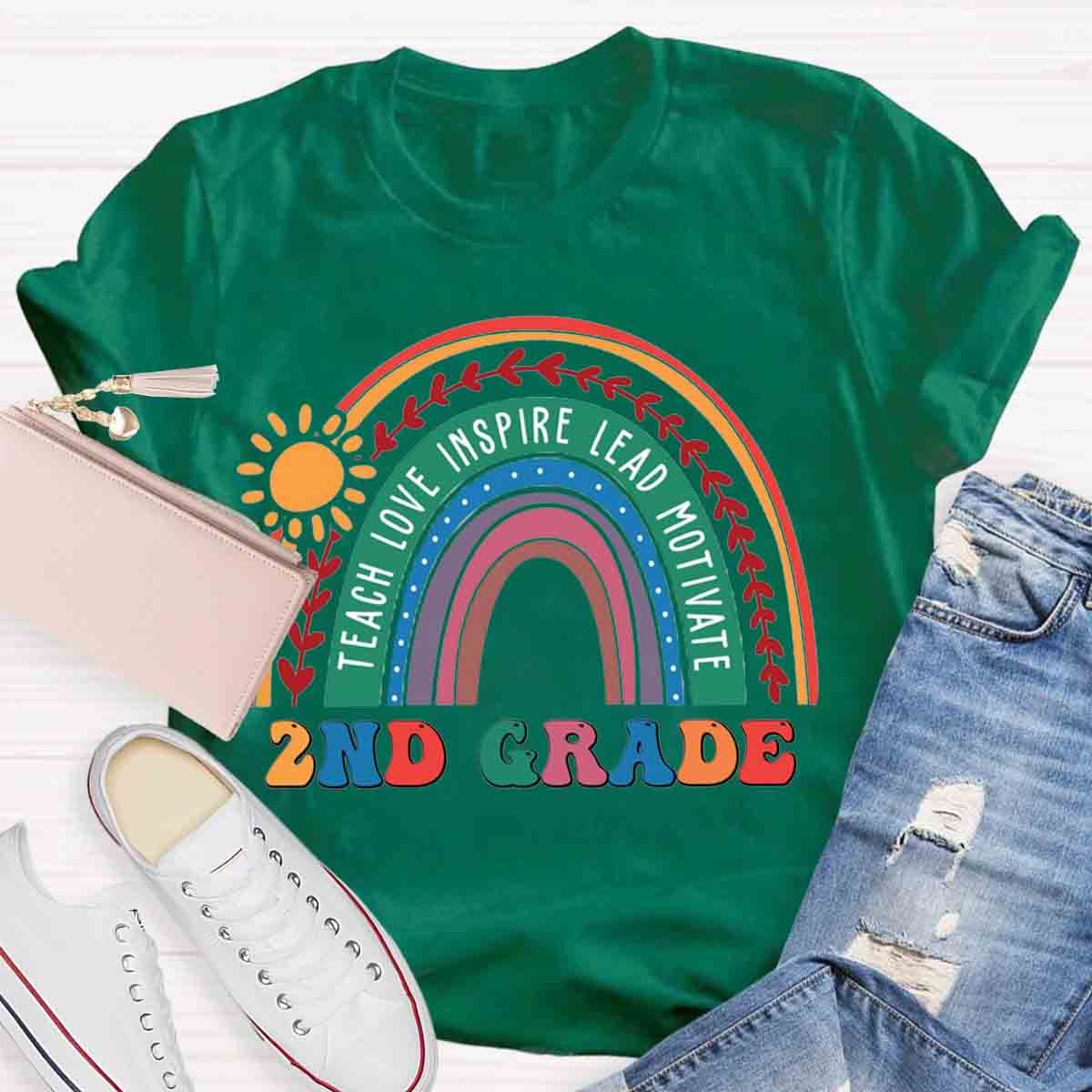 Personalized Grade Rainbow Teachers Love Inspire T-Shirt