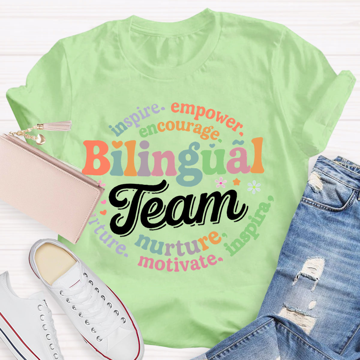 Bilingual Team Inspire Empower Encourage Nurture Motivate T-shirt