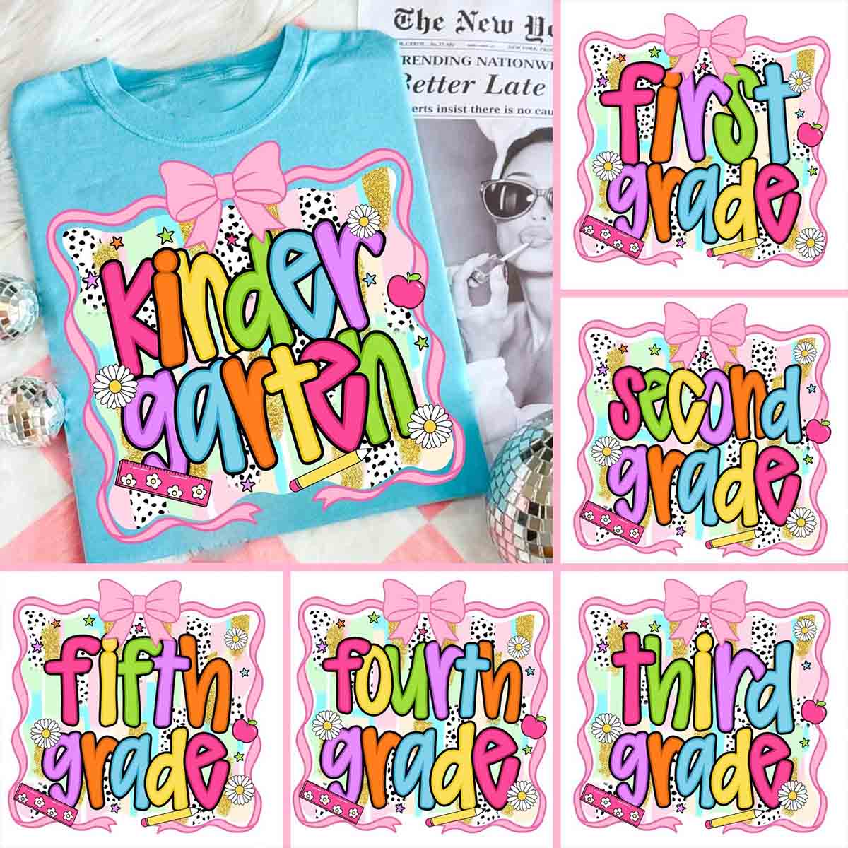 Personalized Grade Colorful Bow Ribbon T-shirt
