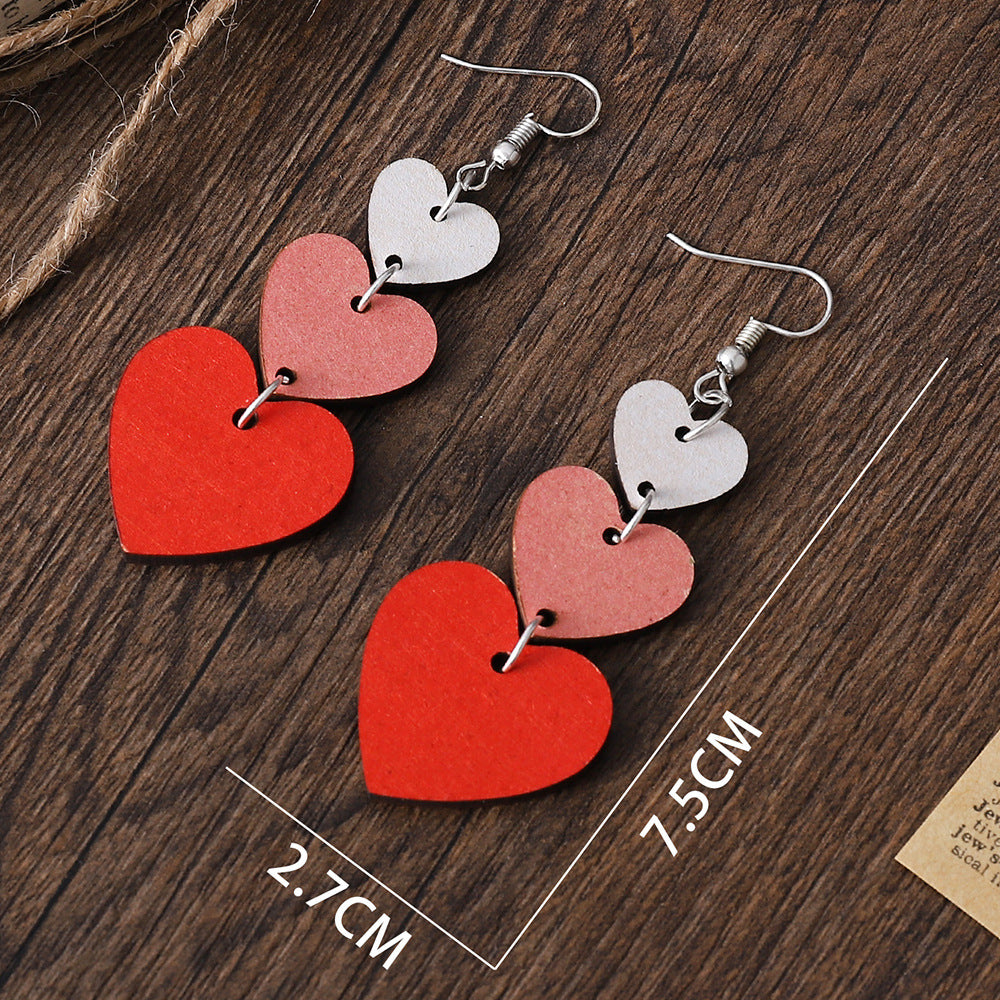 Valentine's Day Gradient Heart Double-Sided Wooden Earrings