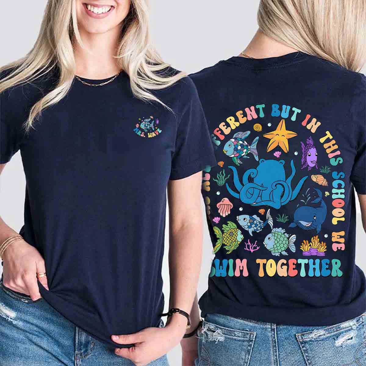 Personalized Name Swimming Together Double Printed T-shirt
