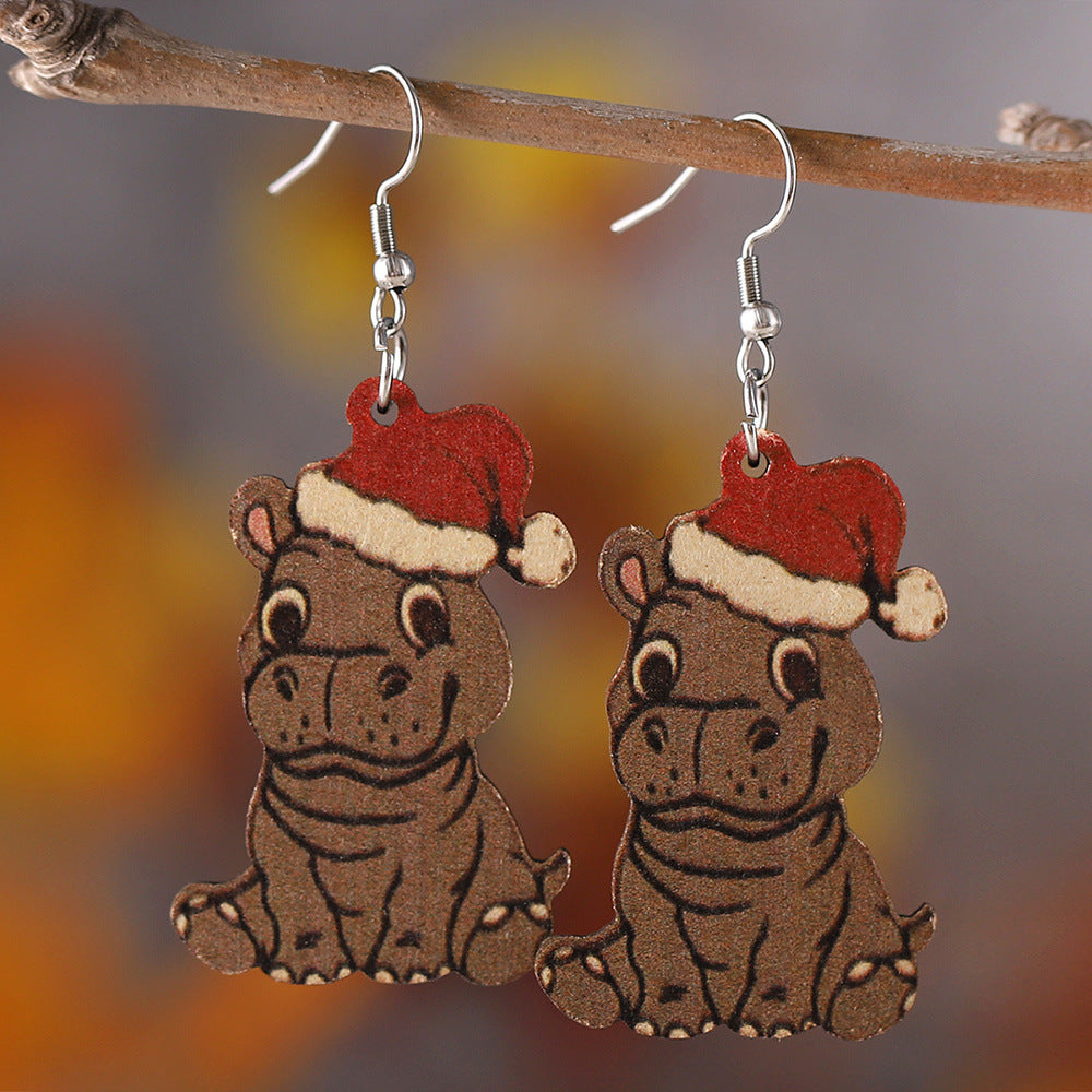 Western-style Santa Hat Alpine Cow Pendant Earrings