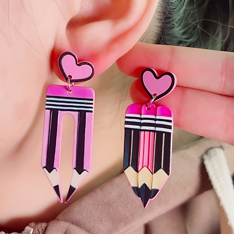 Fun Strawberry Acrylic Pencil Earrings