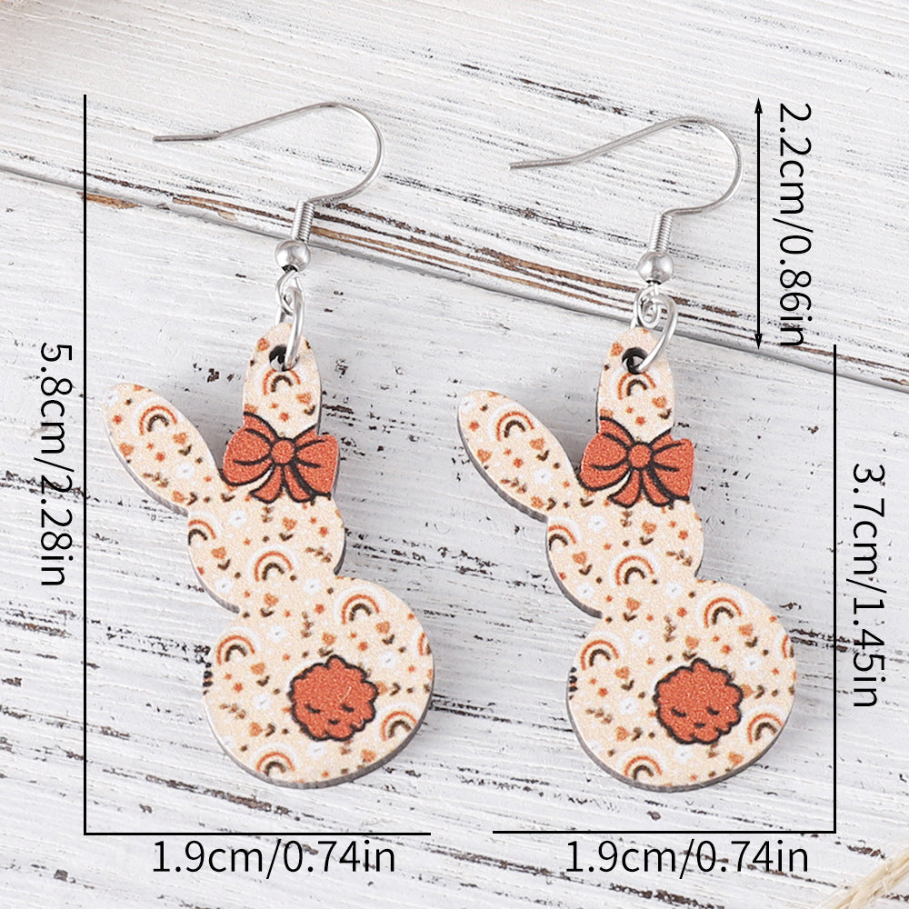 Easter Cute Flower Bow Rainbow Bunny Earrings