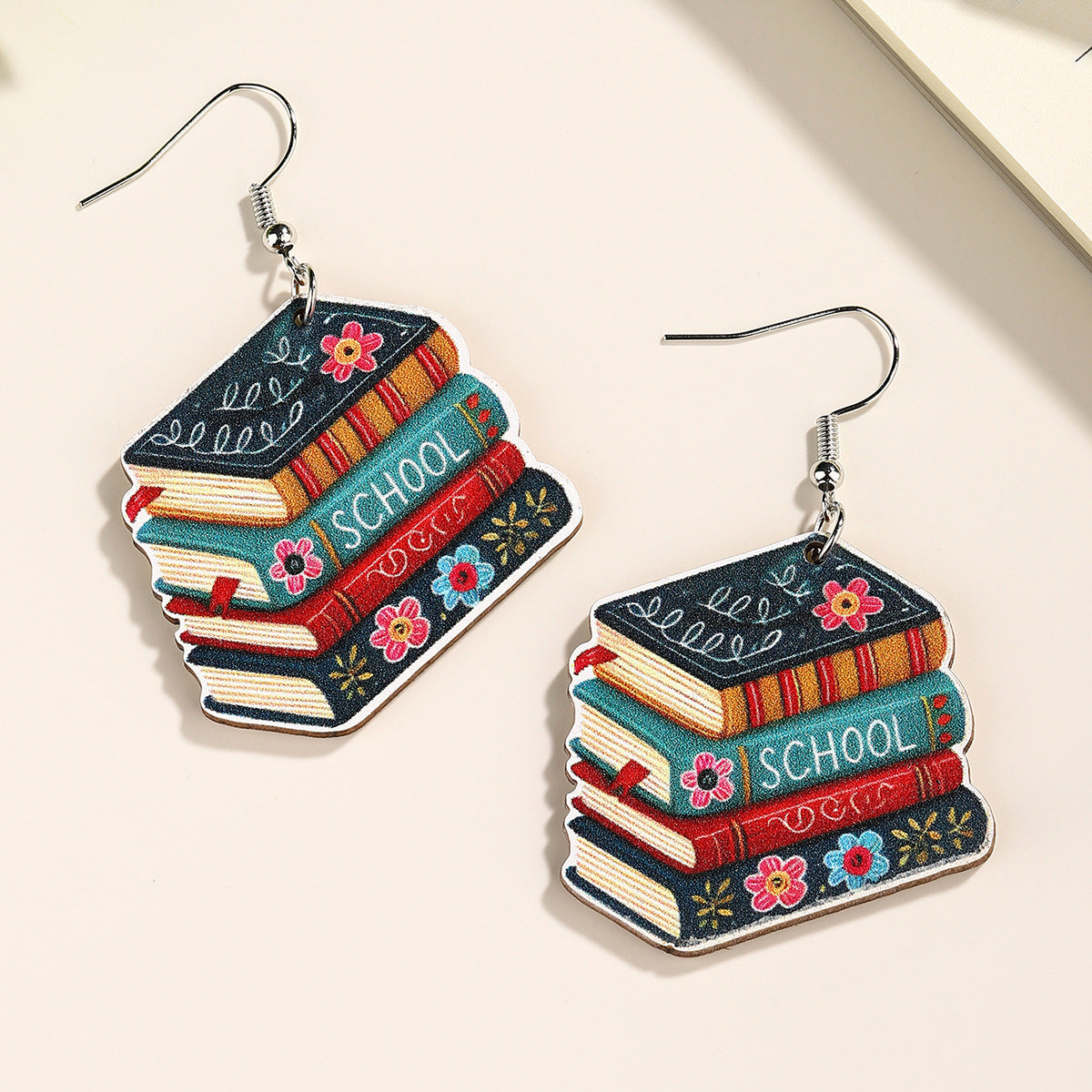 Vintage Floral Book Wood Earrings