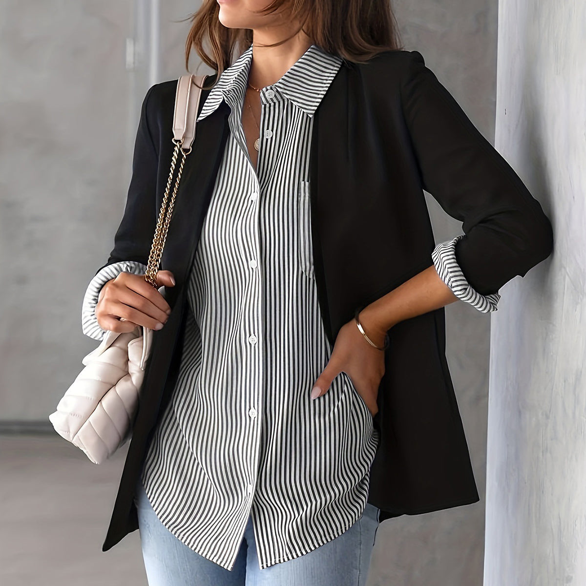 Easy Striped Relaxed Long Sleeve Shirt for Teachers