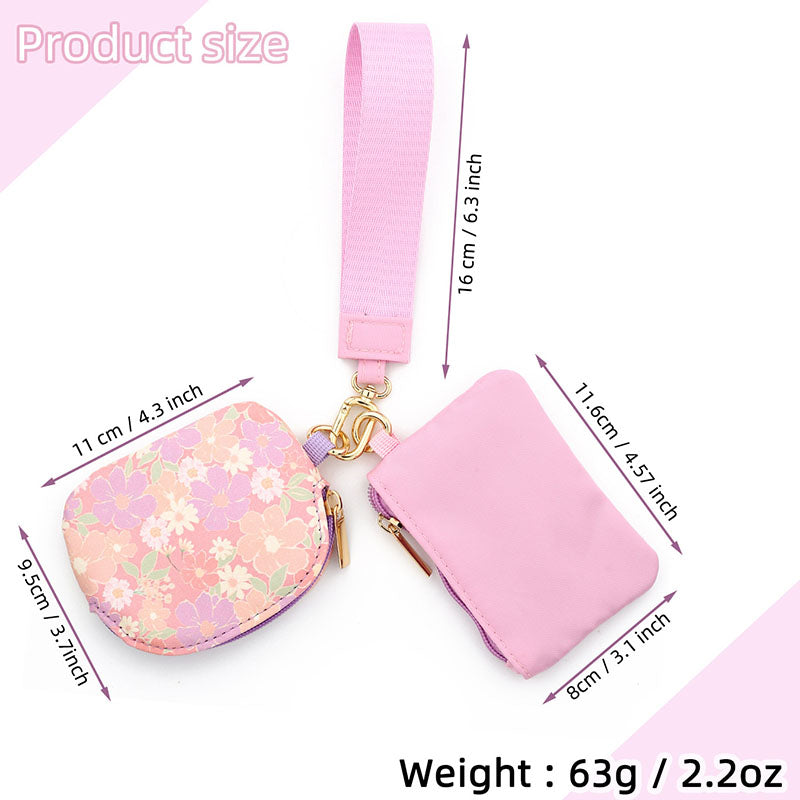 Waterproof Nylon Wristlet With Double Pockets Card Holder And Key Ring