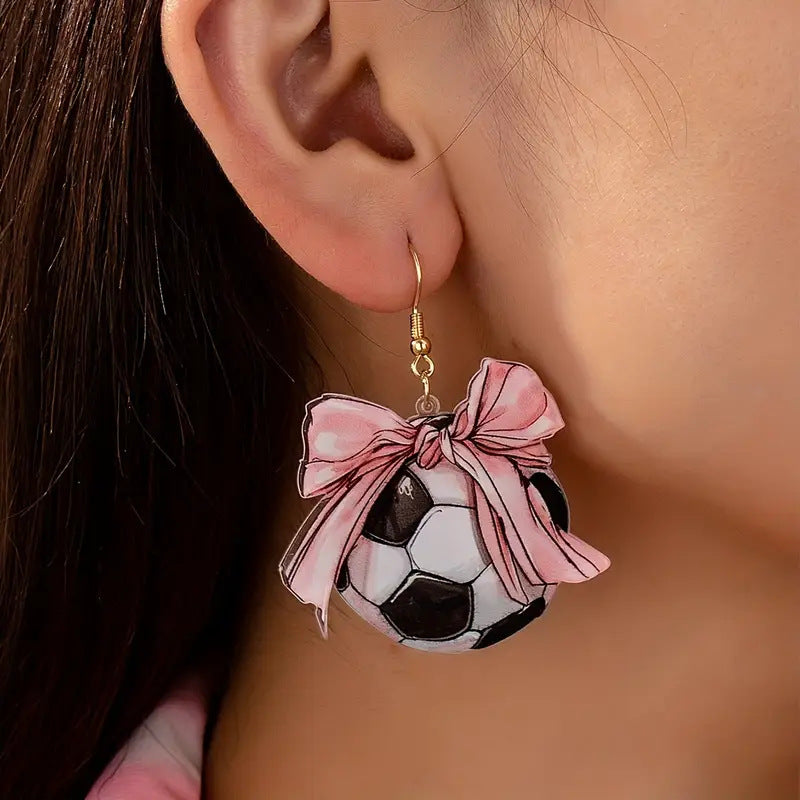 Super Bowl Football Leopard Bow Acrylic Earrings