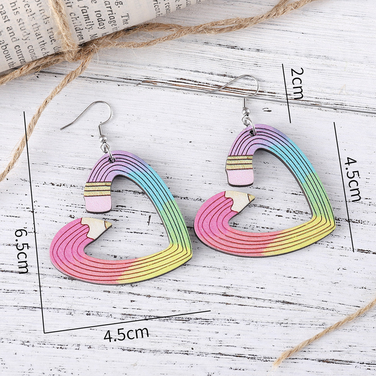 Leopard Pencil Love Pendant Wooden Earrings