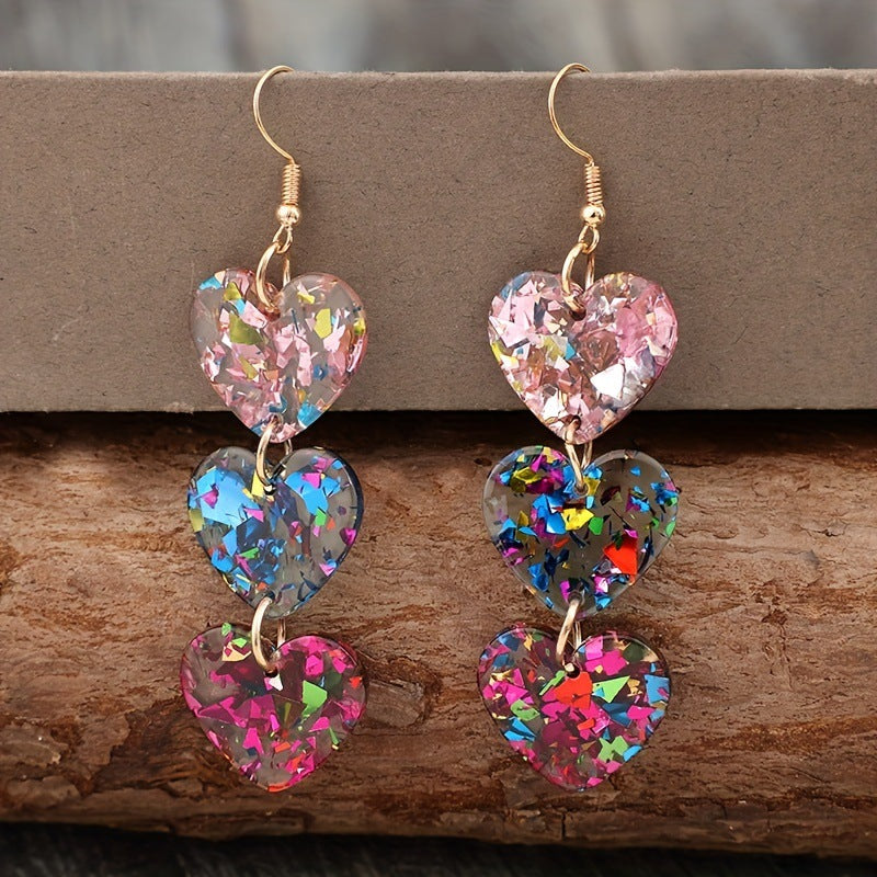 Valentine’s Day Layered Acrylic Heart Drop Earrings