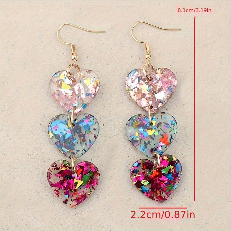 Valentine’s Day Layered Acrylic Heart Drop Earrings